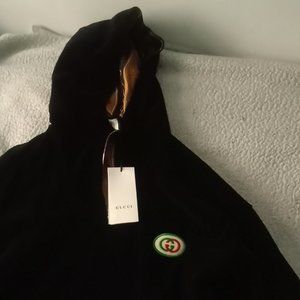 Velour Gucci hooded luxury active wear top and bottom (Black)